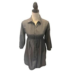 MIKK Couture Cotton Button-up Tunic Top with Pintuck Bib & Back Tie in Charcoal